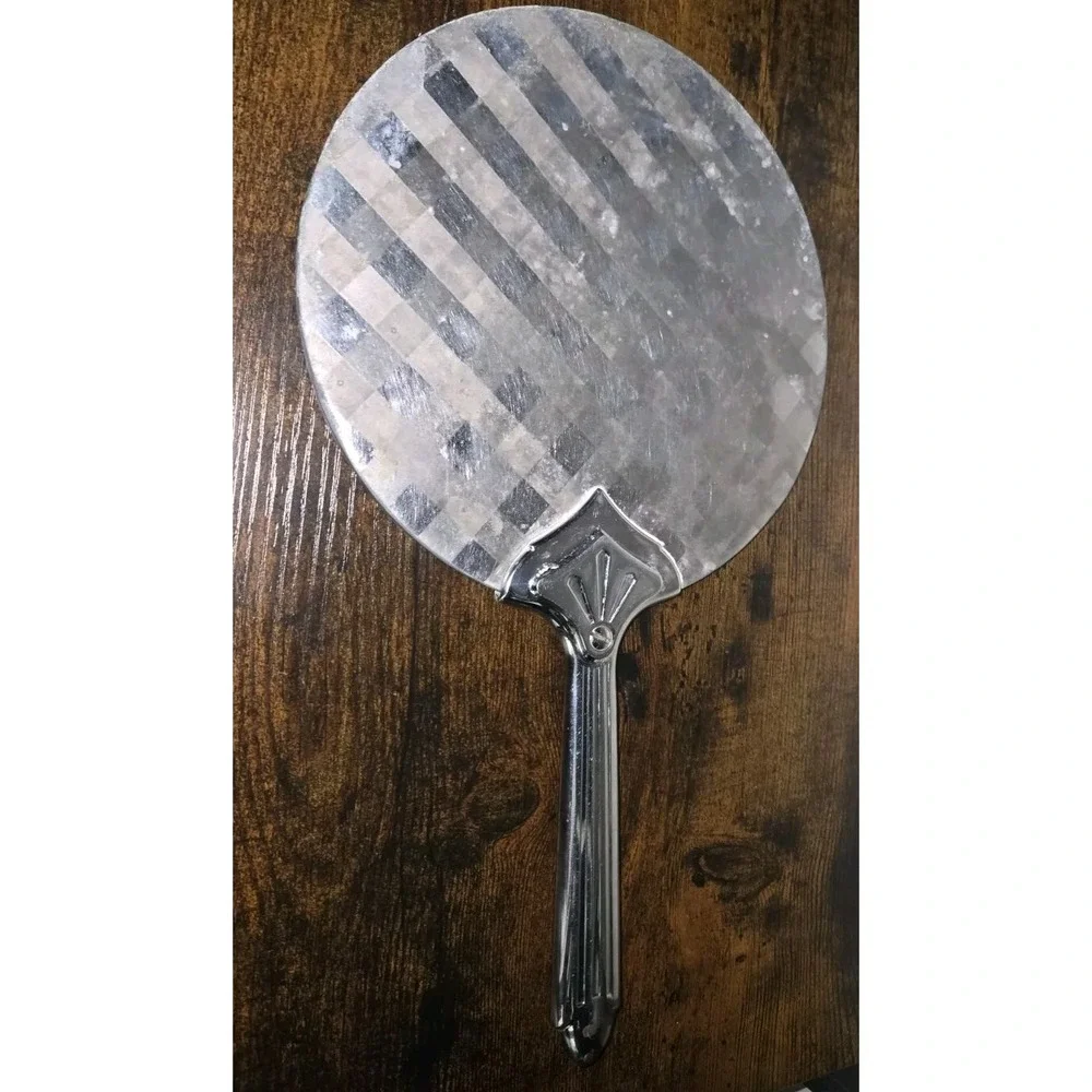Vintage Hand Mirror Art Deco Style Vanity Mirror Chrome Finish Round‎